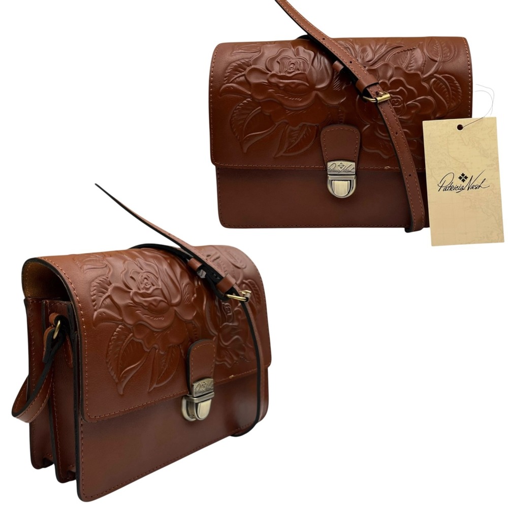 Patricia Nash Women's Lanza Rose Tooled Leather Crossbody Purse Bag Brown Tan